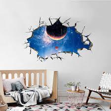Playroom will constantly be positioned for children to spend the most time of theirs. 3d Space Hole In The Wall Stickers Boys Kids Bedroom Planet Galaxy Smashed Decal Home Decor Patterer Decor Decals Stickers Vinyl Art
