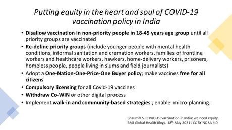 Putting equity in the heart and soul of COVID-19 vaccination policy in India 
