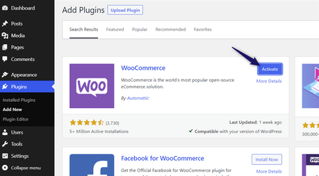 activate woocommerce plugin