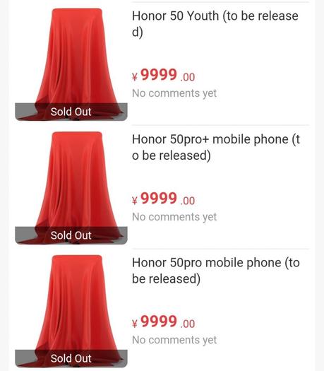 Honor X20 series / Honor 50 series listed on JD.com