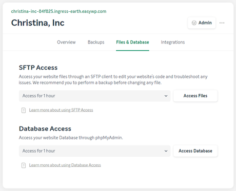 EasyWP Files & Database