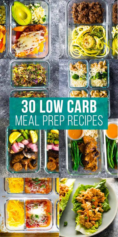collage image with low carb meal prep recipes
