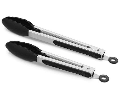 Black kitchen teppanyaki locking tongs