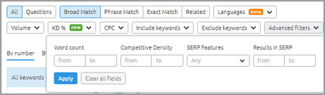 Semrsuh exclusive filters for keyword ideas