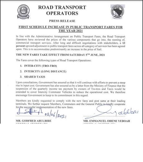 Transport fares up by 13%; takes effect from Saturday