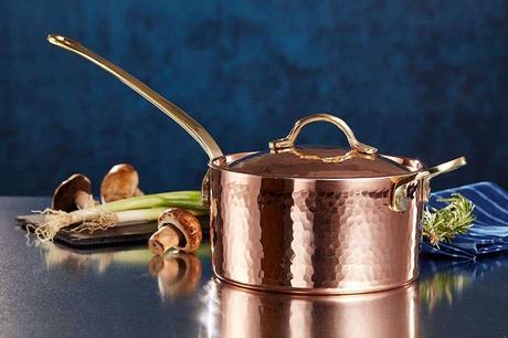 DEMMEX 1.2mm Thick Hammered Copper Sugar Sauce Zabaglione Pan with Helper Handle