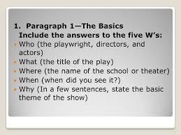 If it is a new play, what, if anything makes it unique? How To Write A Critique For A Theatrical Performance A Critique Is An Evaluation Of A Performance Of A Show It Should Contain Three To Five Paragraphs Ppt Download