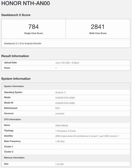 Honor 50 SE spotted with MediaTek Dimenstiy 900 SoC on Geekbench