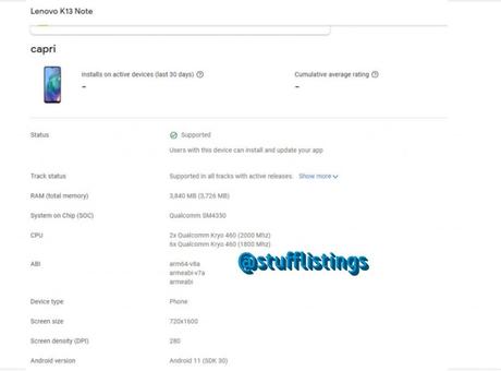 Lenovo K13 Note spotted on Google Play Console listing with key specifications, rebranded version of Moto G50