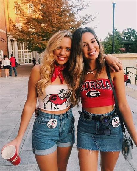 Get fancy schmancy for fratalina wine with a black dress and suit. UGA game day outfits Natalie King | College gameday ...