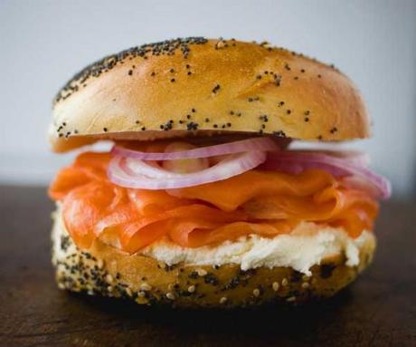 Lox, Cream Cheese and Raw Onion on a Bagel