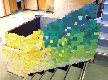Pixelated post-it staircase