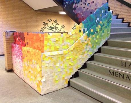 Pixelated post-it staircase