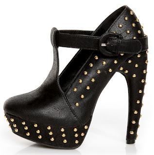 Shoe of the Day | Fahrenheit Bar 05 Black Studded T-Strap Platform Heels