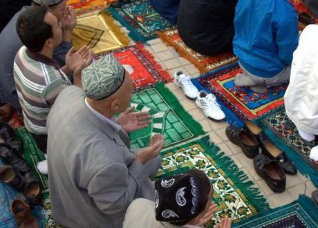 Muslim men at prayer. 