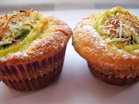 Two kiwifruit, lime and coconut muffins