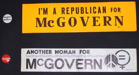 George McGovern’s 1974 campaign buttons, bumper Stickers