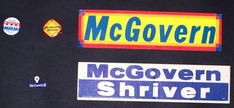 George McGovern’s 1974 campaign buttons, bumper Stickers