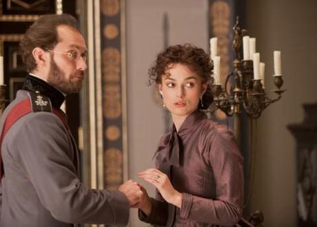Jude Law as Alexei Karenin and Keira Knightley as Anna in Anna Karenina.