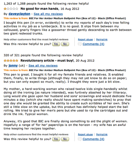Funny Reviews of Bic ‘For Her’ Pens