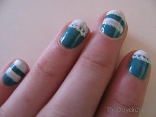 Ocean Blue, Owl & White Lacing Nail Art