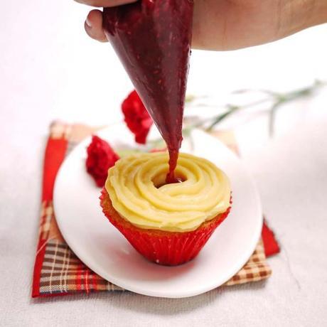 Lemon Cupcakes with Pastry Cream and Raspberry Curd