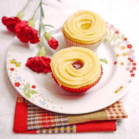 Lemon Cupcakes with Pastry Cream and Raspberry Curd