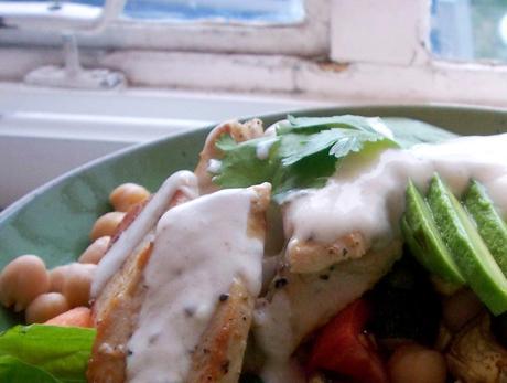 Chickpea and vegetable salad – with chicken