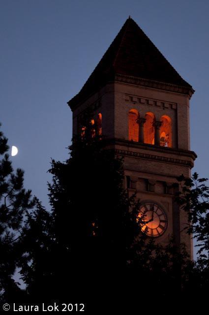 clock tower by moonlight Spokane pow wow august 2012