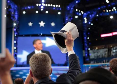 Hats off to Obama during his speech at the final night of the Democratic National Convention in Charlotte.