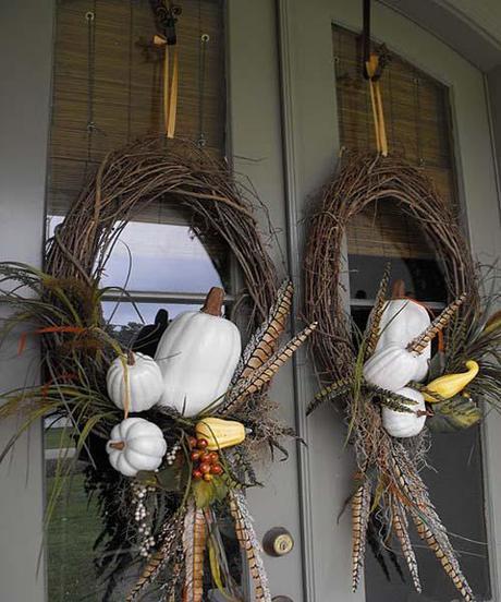 pumpkin wreaths Fall Color ~ Designing with Brown HomeSpirations