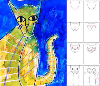 Markers + Crayons + Watercolor Cat