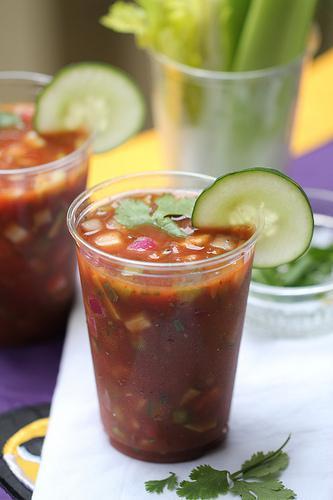 Game-day Bloody Mary Gazpacho & A #SundaySupper Tailgate