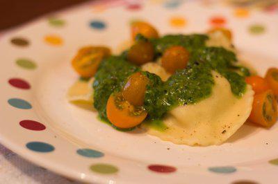 Ravioli with Tomatoes and Lime Basil Dressing
