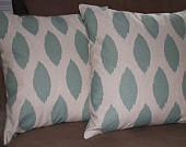 Two Custom 20 x 20 Pillows - Blue and Tan Linen - jpeterssstaged