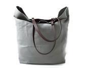 Tote Bag, Beach Bag, Linen Resort Tote - Light Gray Linen and Leather - IndependentReign