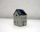 Farmhouse with Blue Roof. Miniature House. - BlueMagpieDesign