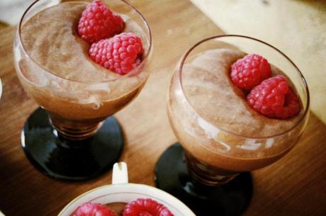 Chocolate mousse with raspberries