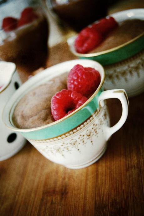 Chocolate mousse with raspberries