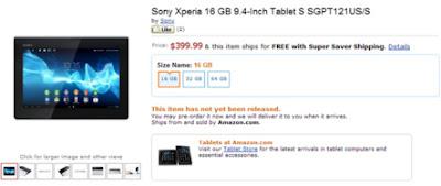 Sony Xperia S Tablet Could  Pre-Order from Amazon and Sony Store