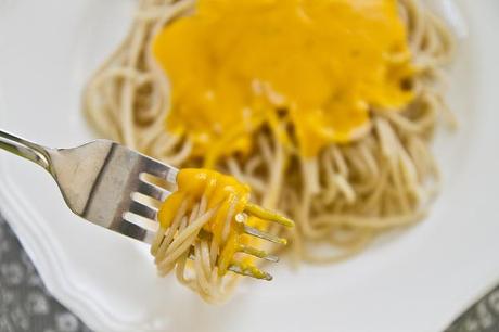 gluten-free pasta with creamy sweet potato sauce