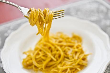 gluten-free pasta with creamy sweet potato sauce