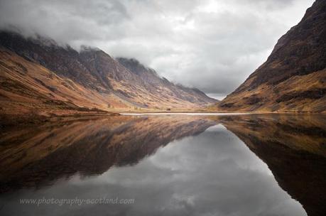 Landscape photo - looking east along Loch Achtriochtan in Glencoe, Scotland