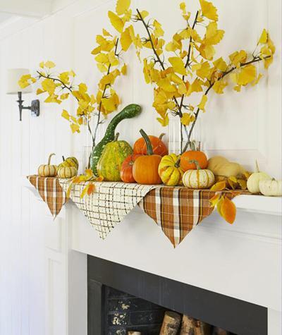 1011 gourds on fireplace mantel xl Fall Color ~ Designing with Shades of Yellow HomeSpirations