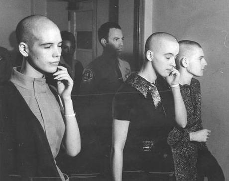 These next three days are going to be a little bonkers in terms of deadlines, so my blogging, which is already off its A-game, is necessarily going to have to fall by the wayside (aka I’ll be back at it in 2 hours).
To tide over my audience of people smaller than my immediate family, I’m posting a photograph of the Mason “girls” after hearing they had received the death penalty. For more images of Charles Manson and his “family,” check out this series on “These Americans,” a bewilderingly organized archive of photographs, many of them artful pornography. The daily email from the site can sometimes be decent.