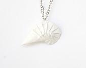 White sea shell necklace - origami eco friendly paper jewelry - MilleGrudicarta