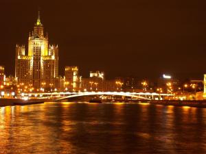 Stalin Skyscraper at night, Moscow