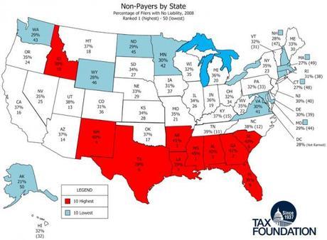 How do Romney’s 47% of non-taxpayers break down by state?