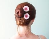 OmbrÃ© Flower bobby pins Organza Swarovski white and pearly pink OOAK by Jye, Hand-made in France - Joliejye