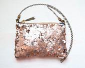 B U F F Pink Sequin Shoulder Bag. ROSE GOLD Metallic Clutch. Neutral Wedding Purse. - GiftShopBrooklyn